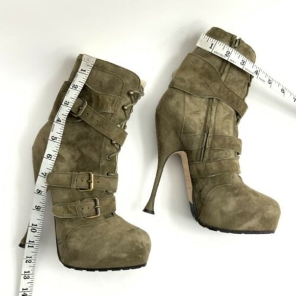 Brian Atwood All Leather Niki Platform Boots Green Military Ankle 38 - Picture 9 of 16